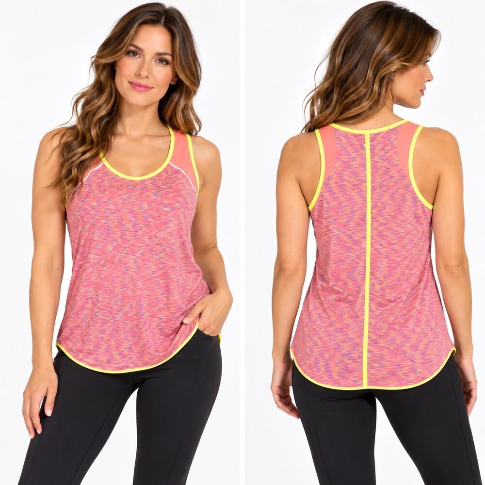 Tangerine Womens Medium Pink Twist Front Short Sleeve Athletic Tank Top Shirt